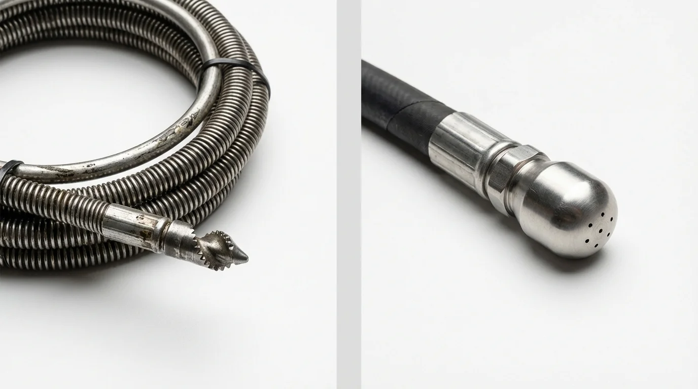Drain snake cable and hydro jetting nozzle used for drain cleaning in San Lorenzo, PR