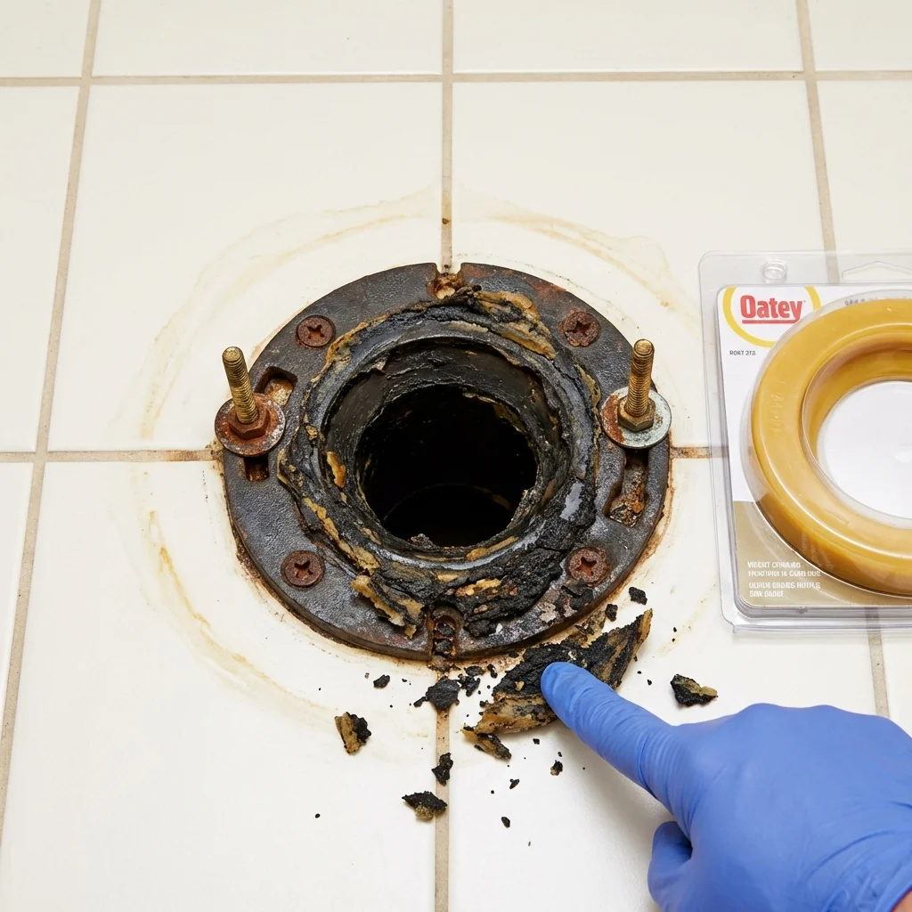 Failed wax ring showing water seepage at the base of a toilet in a San Lorenzo, PR home