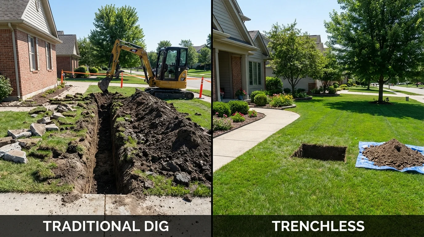 Trenchless sewer repair with minimal yard damage versus traditional excavation in San Lorenzo, PR